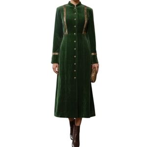 April Cornell Green Velvet Maxi Dress with Gold Accents